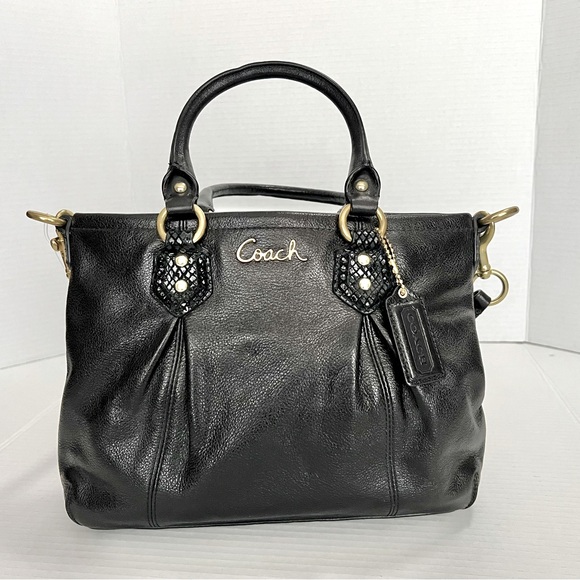 Coach Black Leather Satchel Mini Tote with Gold & Snake Skin Accents - Picture 1 of 17